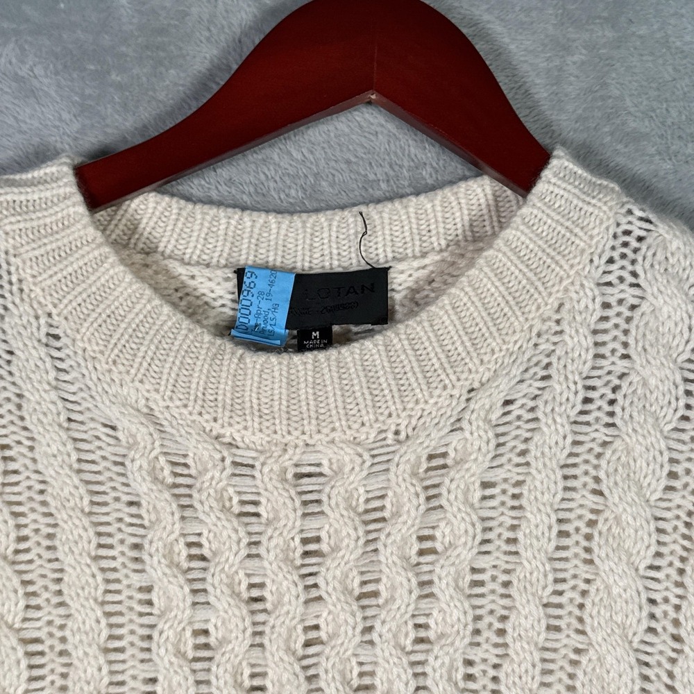 Nili Lotan Sweater Womens M White 100% Cashmere Cable Knit Crewneck Pullover - Picture 2 of 8